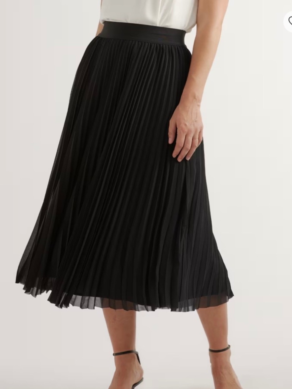 NWT Quince women’s black chiffon pleated midi skirt size L Large